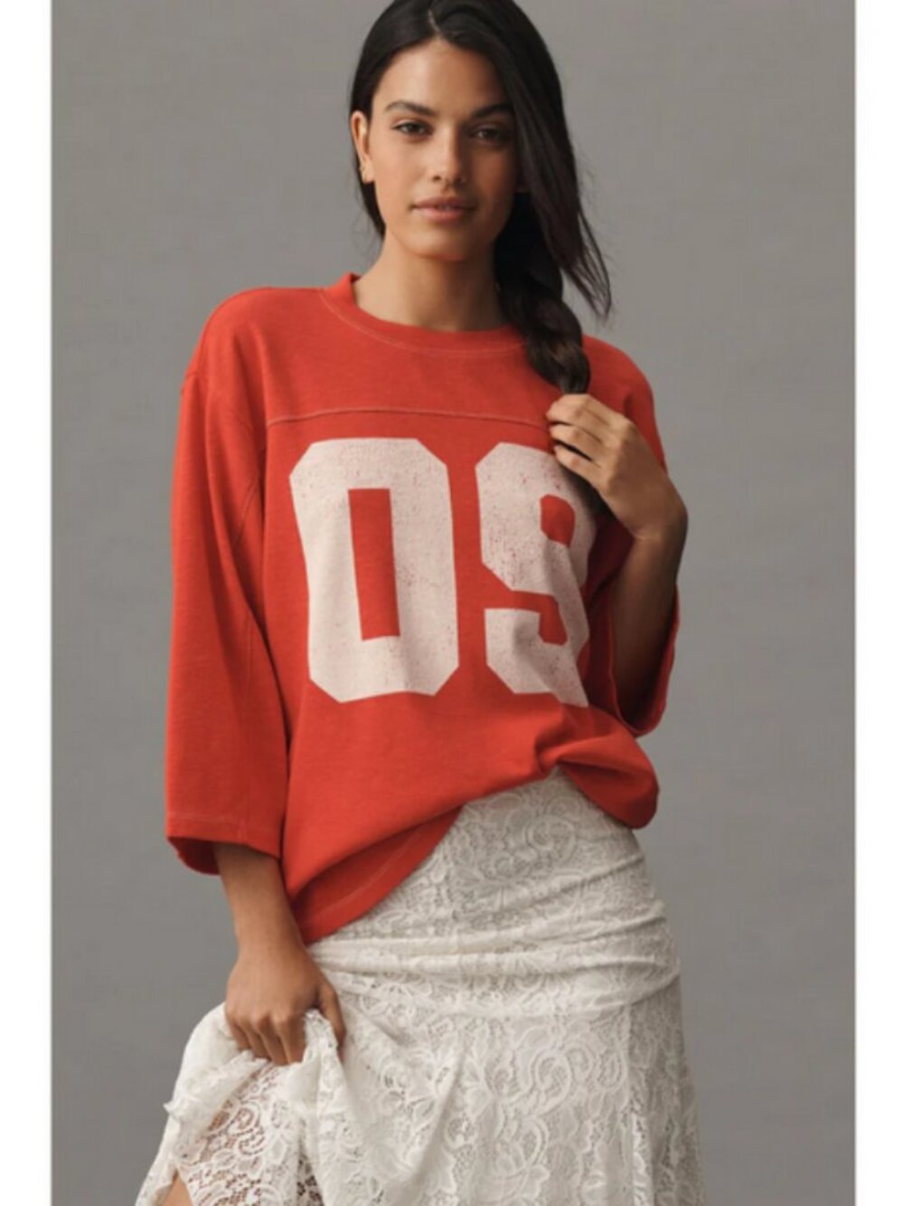 Pilcro 3/4 Sleeve Varsity Tee Anthropologie 09 Orange Pullover Blouse Top L
